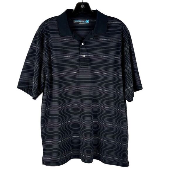 Roundtree & Yorke Performance Thin Horizontal Stripes Polo Shirt Medium - Picture 1 of 8